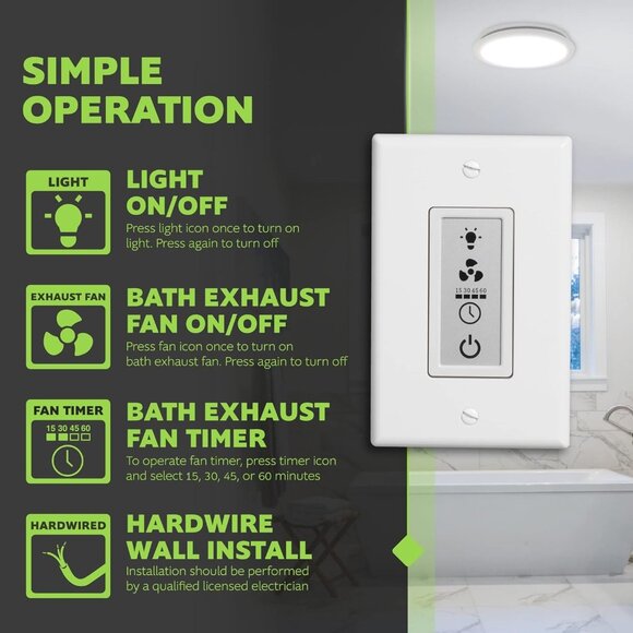 Utilitech Replacement Bath Fan Switch | LCD Display | Fan Timer | Easy Control - Picture 6 of 7